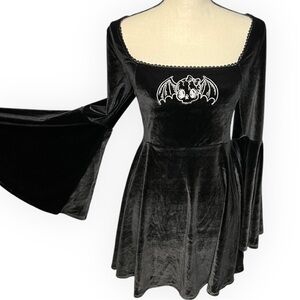 Dolls Kill Widow burial Velvet Bat Mini Dress Bell Sleeve Goth Fairy Grunge Y2K